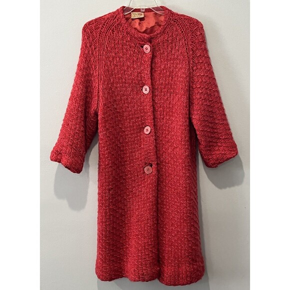 Vintage Knit Jacket Women’s Large Hand Made Cardigan Orange Lined Retro 1960s - Picture 1 of 11